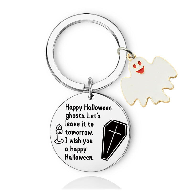 Wholesale Stainless Steel Halloween Round Tag Keychain